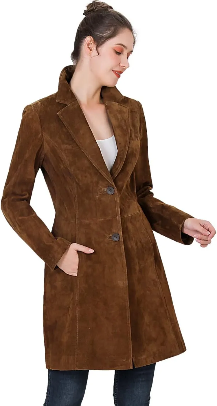 BGSD Women Mary Suede Leather Long Walking Coat (Also available in Plus Size & Petite)