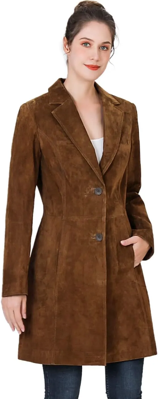 BGSD Women Mary Suede Leather Long Walking Coat (Also available in Plus Size & Petite)