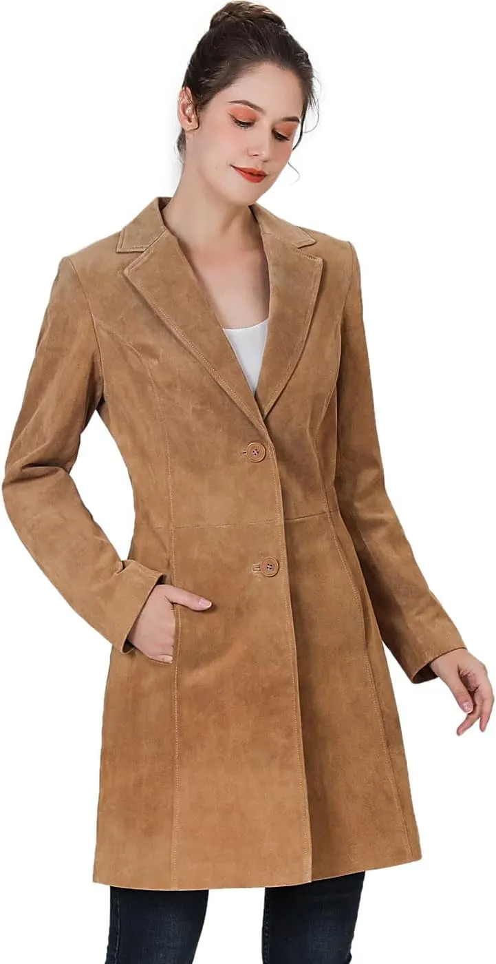 BGSD Women Mary Suede Leather Long Walking Coat (Also available in Plus Size & Petite)