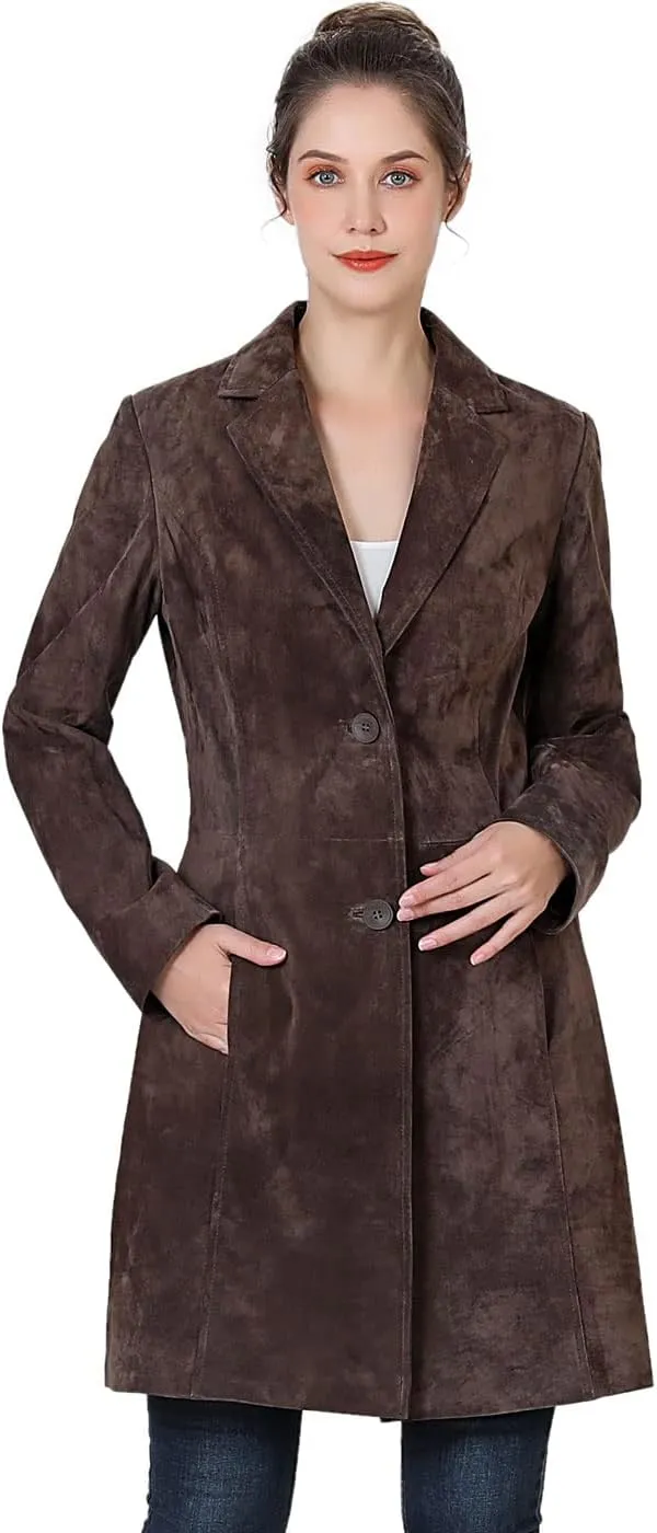 BGSD Women Mary Suede Leather Long Walking Coat (Also available in Plus Size & Petite)