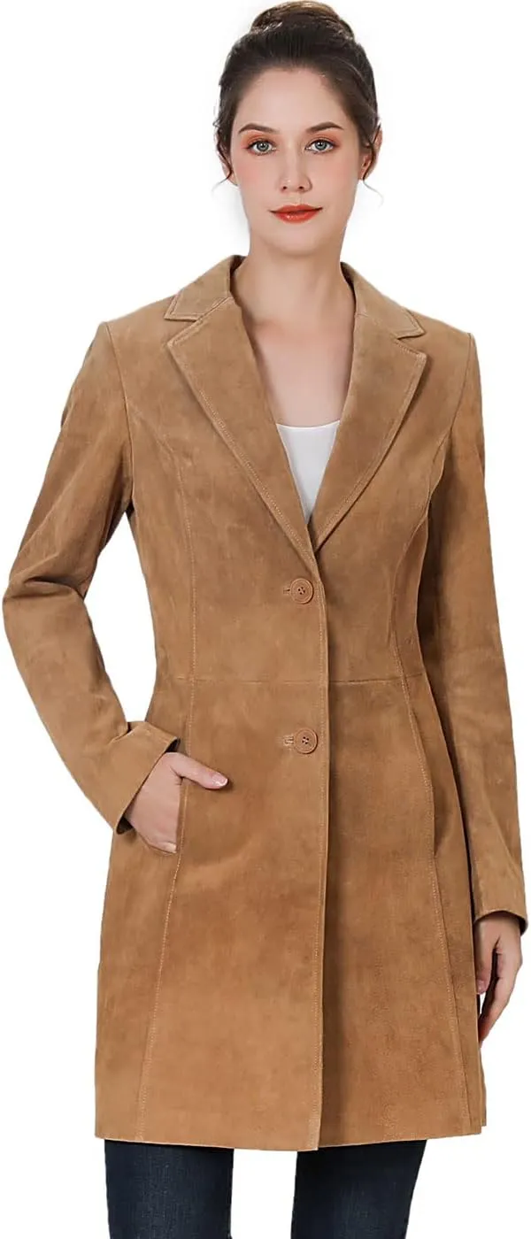 BGSD Women Mary Suede Leather Long Walking Coat (Also available in Plus Size & Petite)