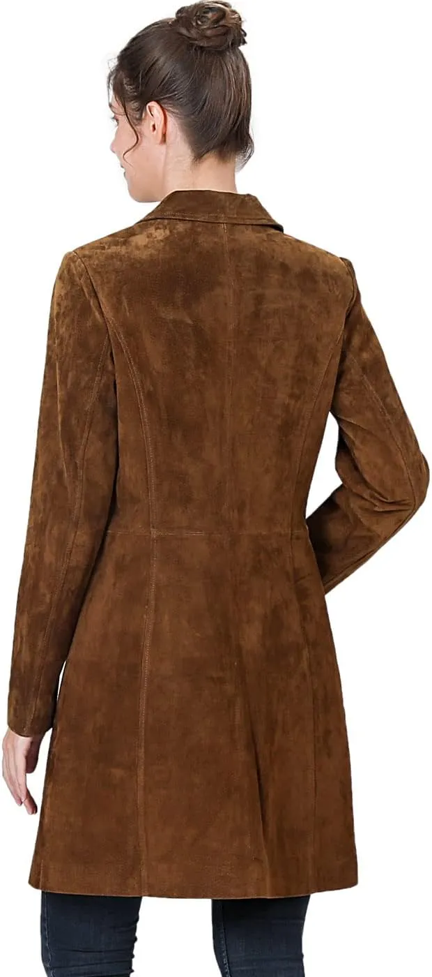 BGSD Women Mary Suede Leather Long Walking Coat (Also available in Plus Size & Petite)