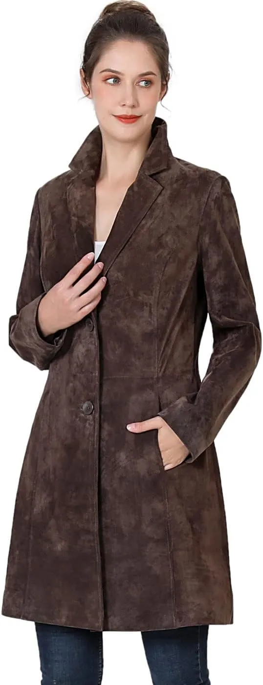 BGSD Women Mary Suede Leather Long Walking Coat (Also available in Plus Size & Petite)