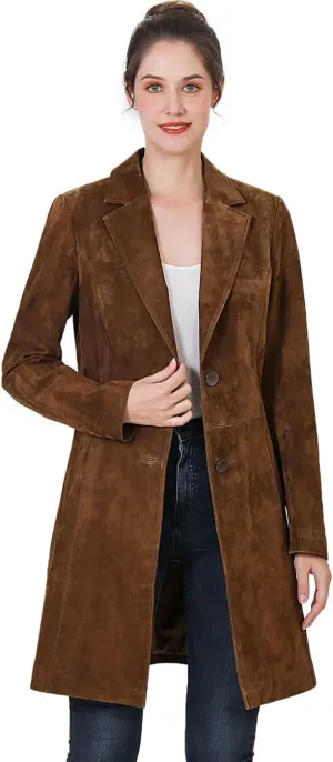 BGSD Women Mary Suede Leather Long Walking Coat (Also available in Plus Size & Petite)