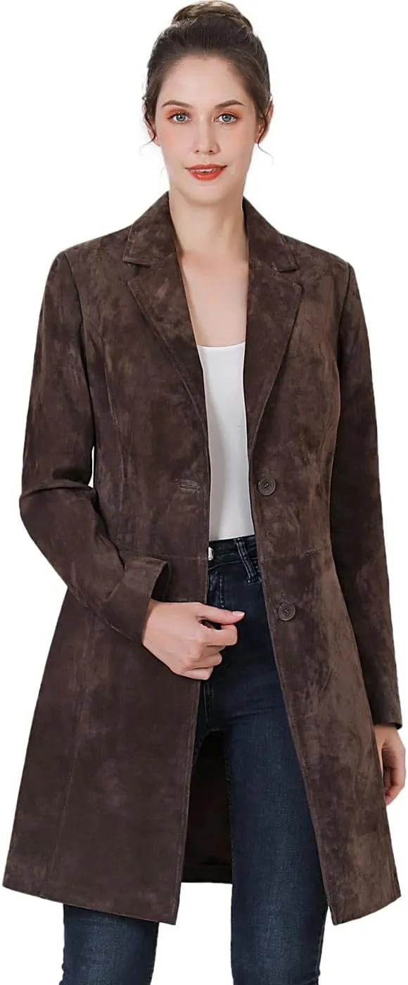 BGSD Women Mary Suede Leather Long Walking Coat (Also available in Plus Size & Petite)