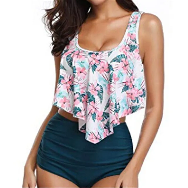 Bikinis Women Swimwear High Waist Swimsuit Spaghetti Strap Sexy Floral Two-Piece Suits Retro Bathing Suit Plus Size Swimwear XXL