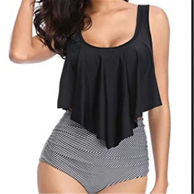 Bikinis Women Swimwear High Waist Swimsuit Spaghetti Strap Sexy Floral Two-Piece Suits Retro Bathing Suit Plus Size Swimwear XXL