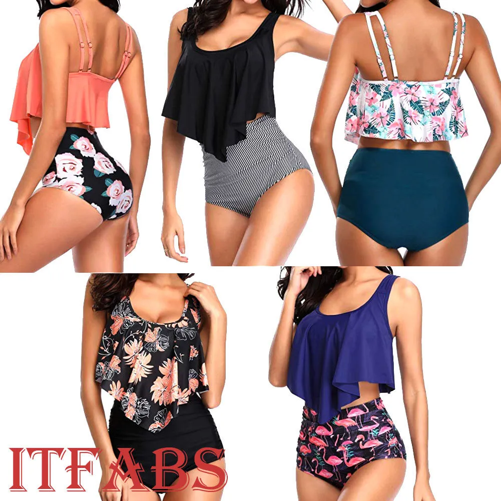 Bikinis Women Swimwear High Waist Swimsuit Spaghetti Strap Sexy Floral Two-Piece Suits Retro Bathing Suit Plus Size Swimwear XXL