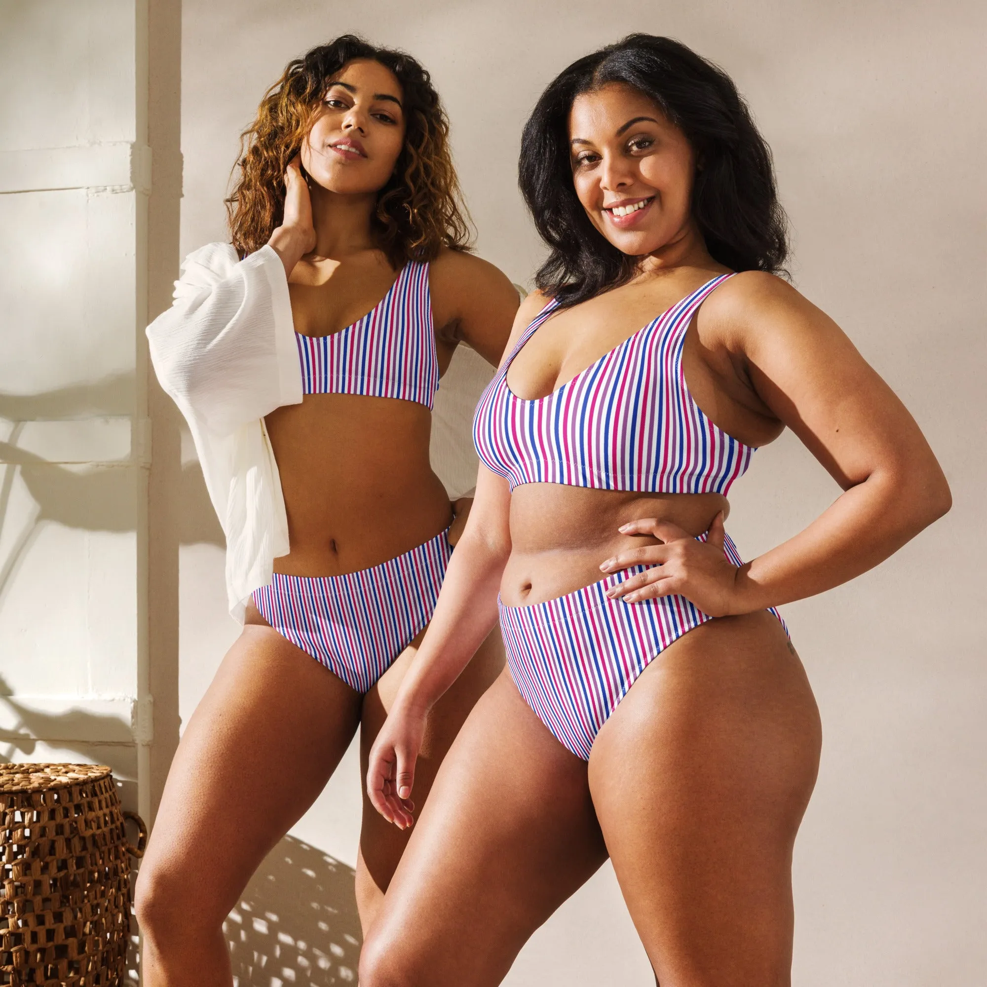 Bisexual Striped High-Waisted Athletic Bikini Bottom