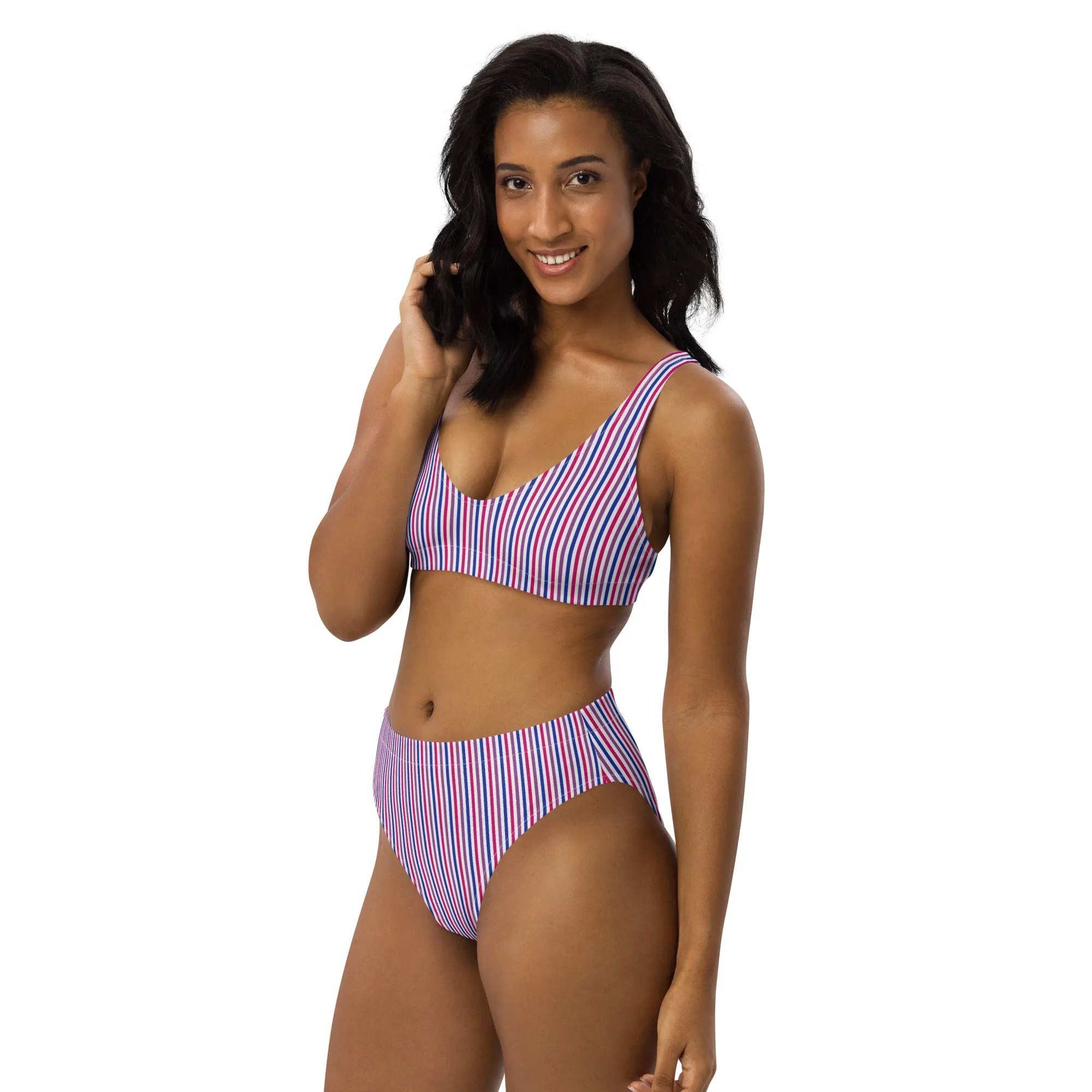 Bisexual Striped High-Waisted Athletic Bikini Bottom