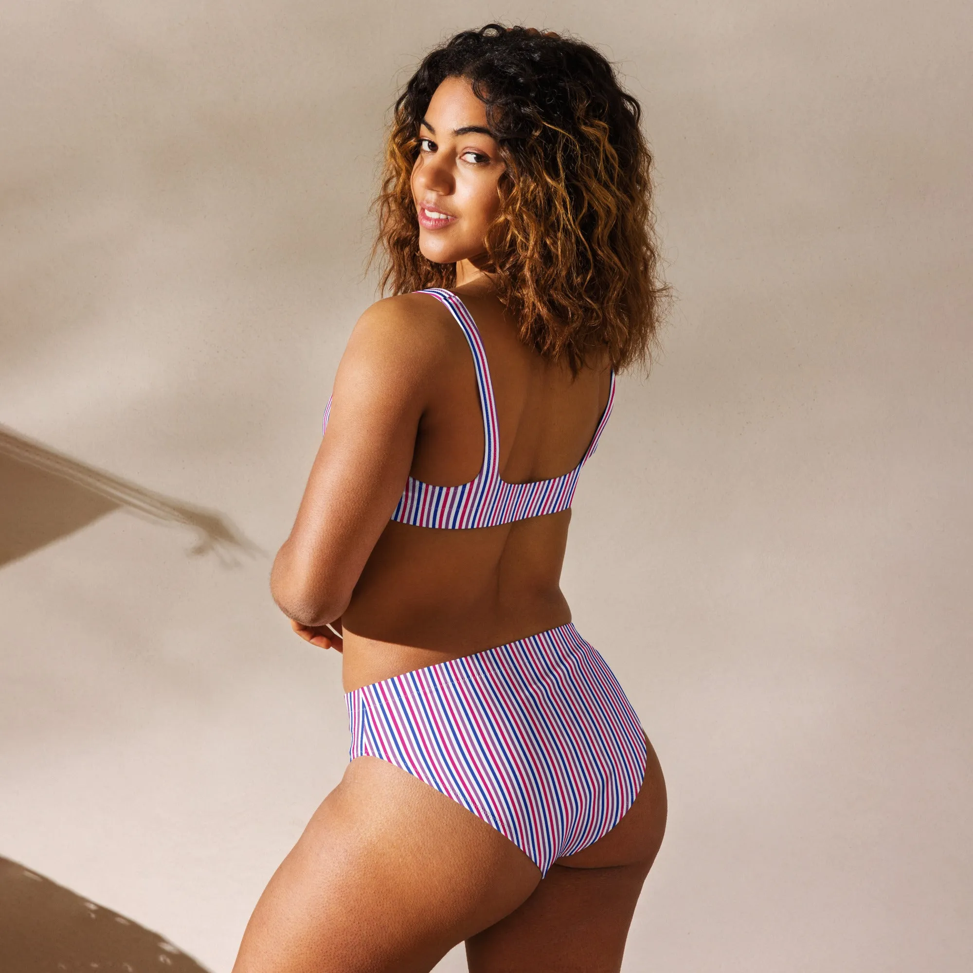 Bisexual Striped High-Waisted Athletic Bikini Bottom