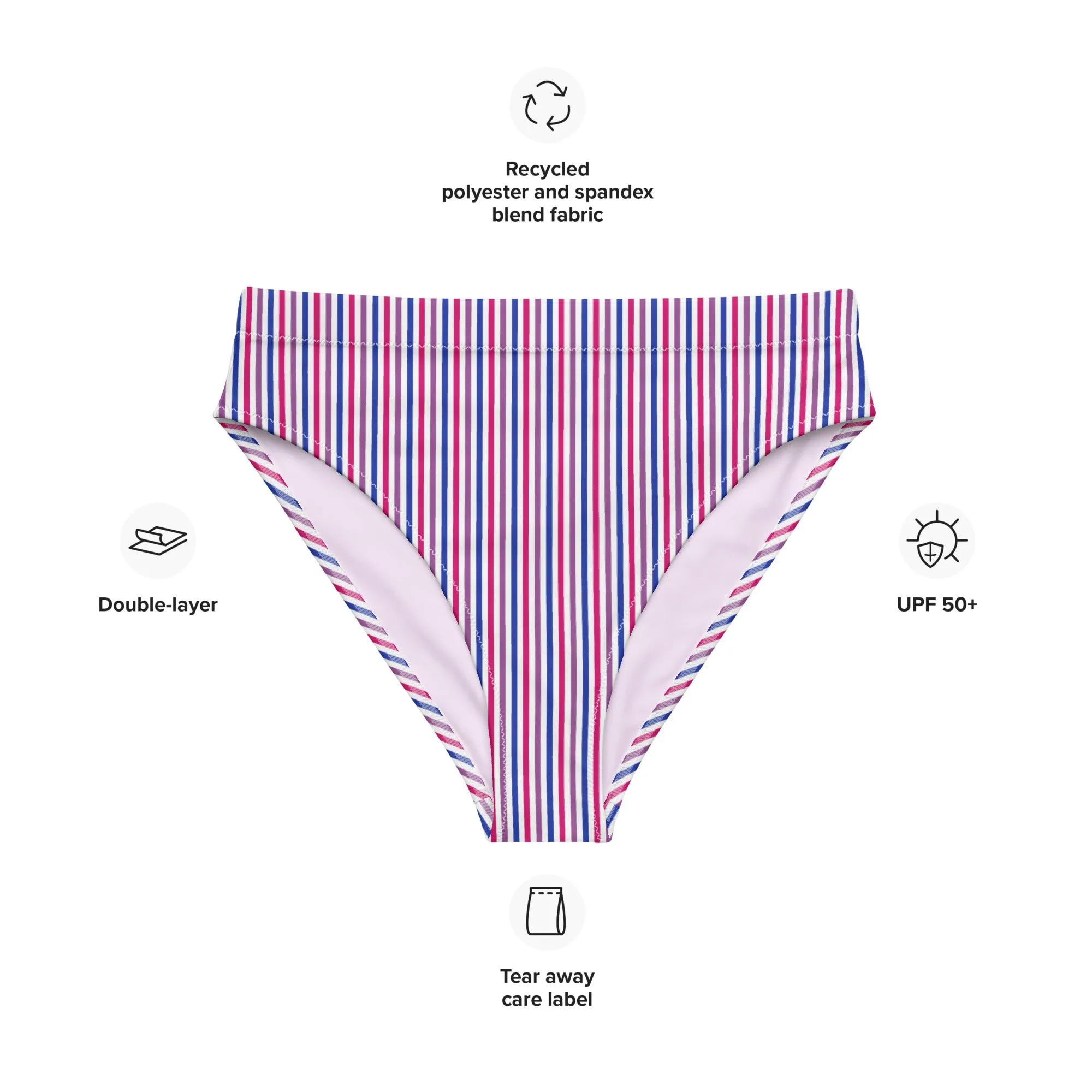 Bisexual Striped High-Waisted Athletic Bikini Bottom
