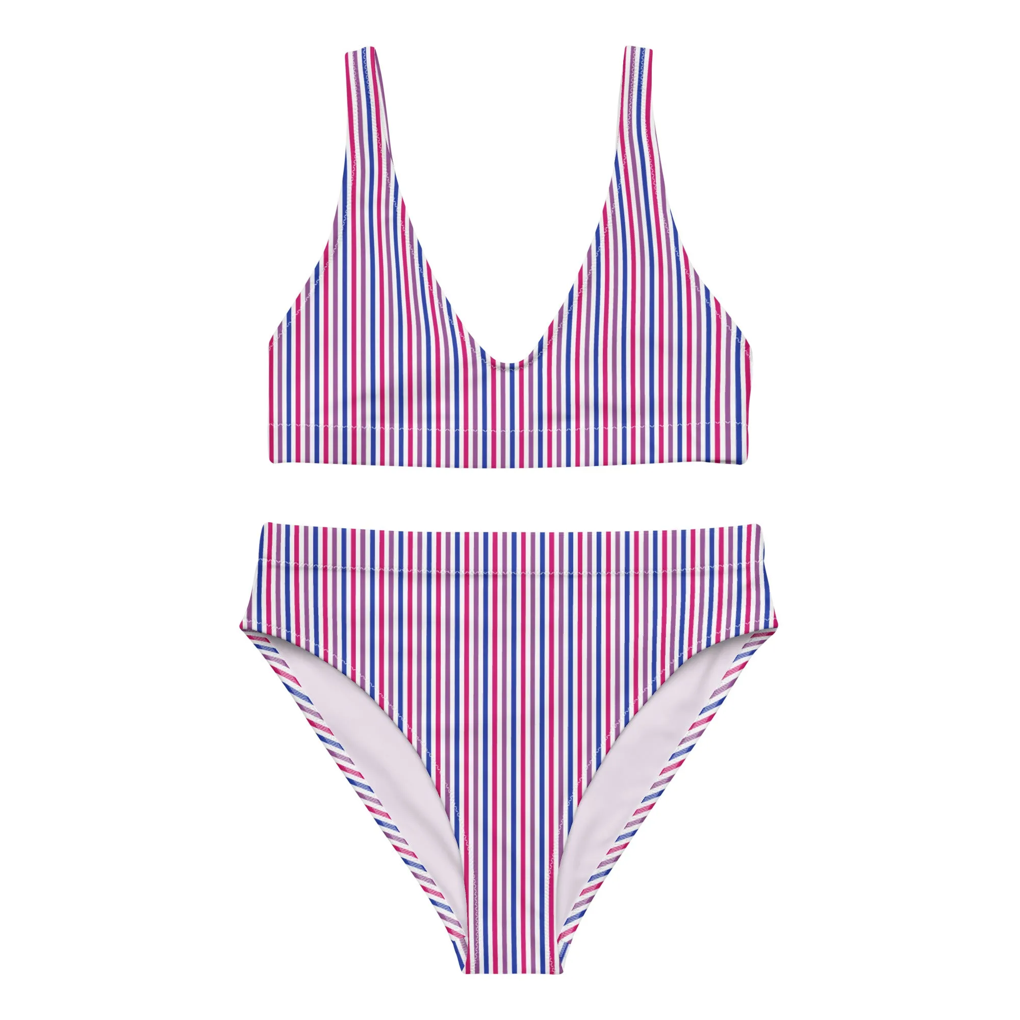 Bisexual Striped High-Waisted Athletic Bikini Bottom