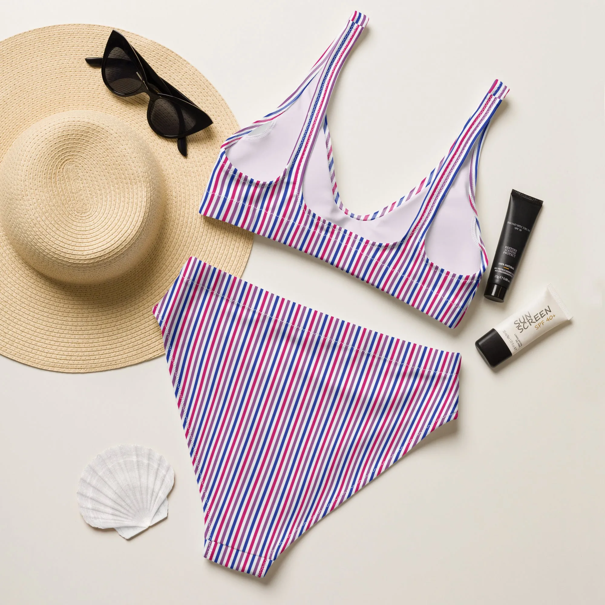 Bisexual Striped High-Waisted Athletic Bikini Bottom