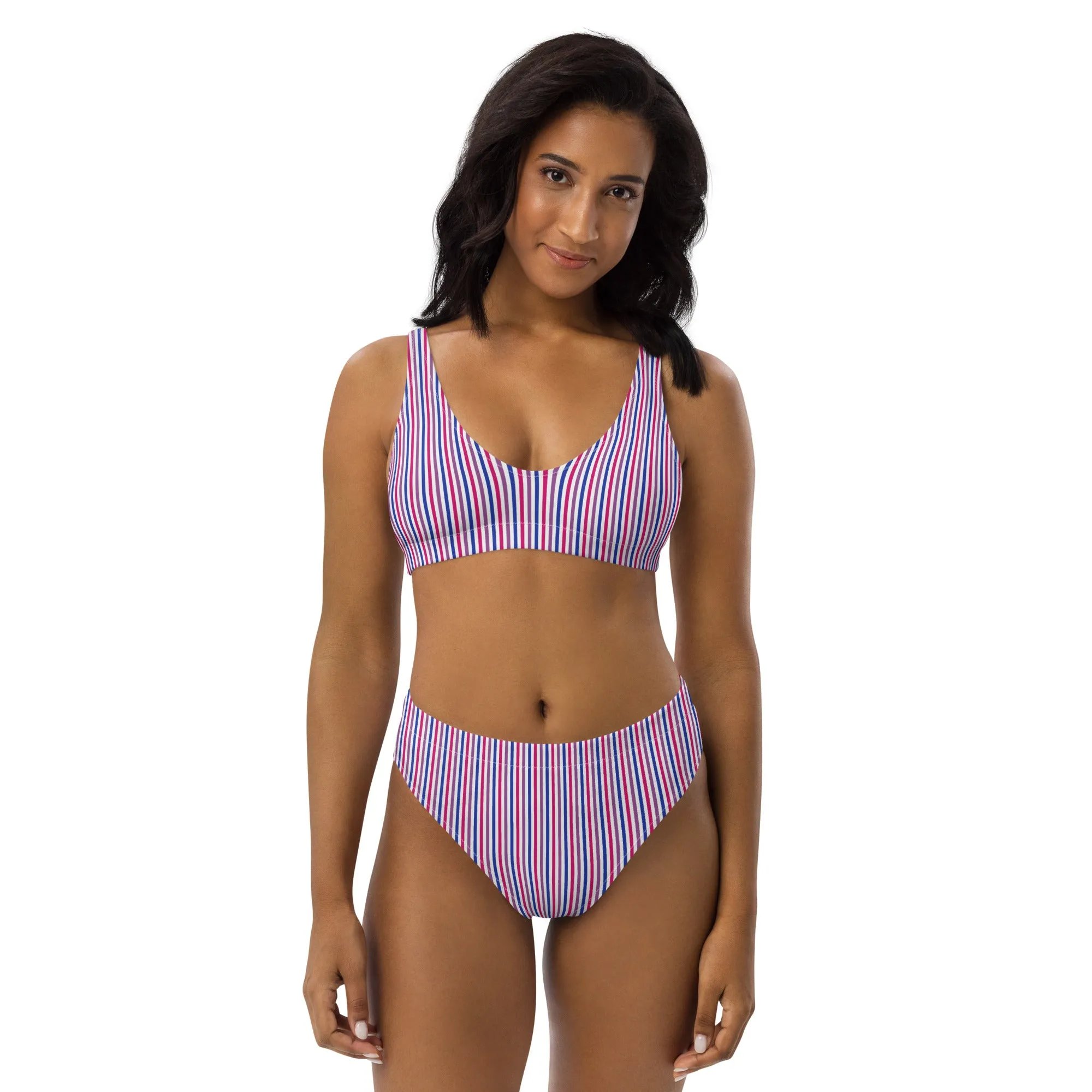 Bisexual Striped High-Waisted Athletic Bikini Bottom