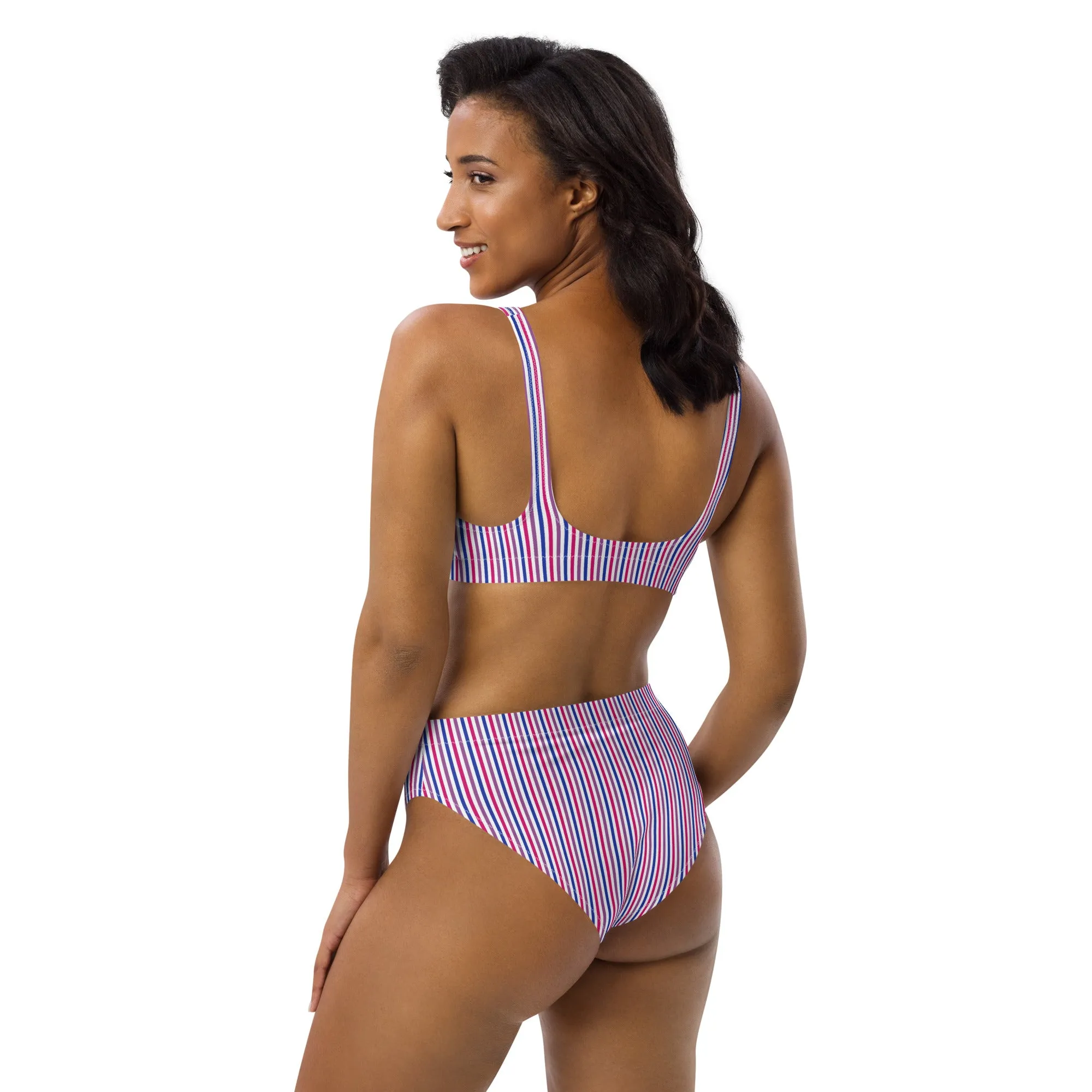 Bisexual Striped High-Waisted Athletic Bikini Bottom