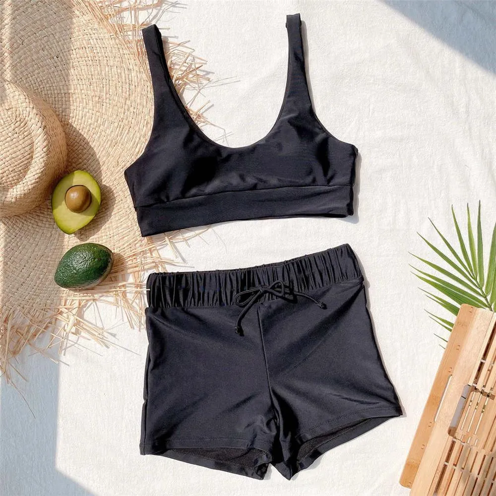 Black High Waist Bikini Female Swimsuit Women Swimwear Two-piece Bikini set Padded Bather Bathing Suit Swim Sport Wear V2604