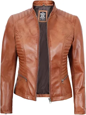 Blingsoul Disc Brown Leather Jacket Women Outerwear - Womens brown leather jacket | [1300174] Rachel, L
