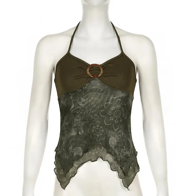 Boho Vintage Mesh Patchwork Crop Top
