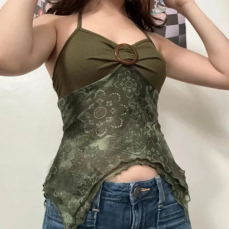 Boho Vintage Mesh Patchwork Crop Top