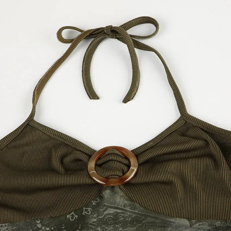 Boho Vintage Mesh Patchwork Crop Top