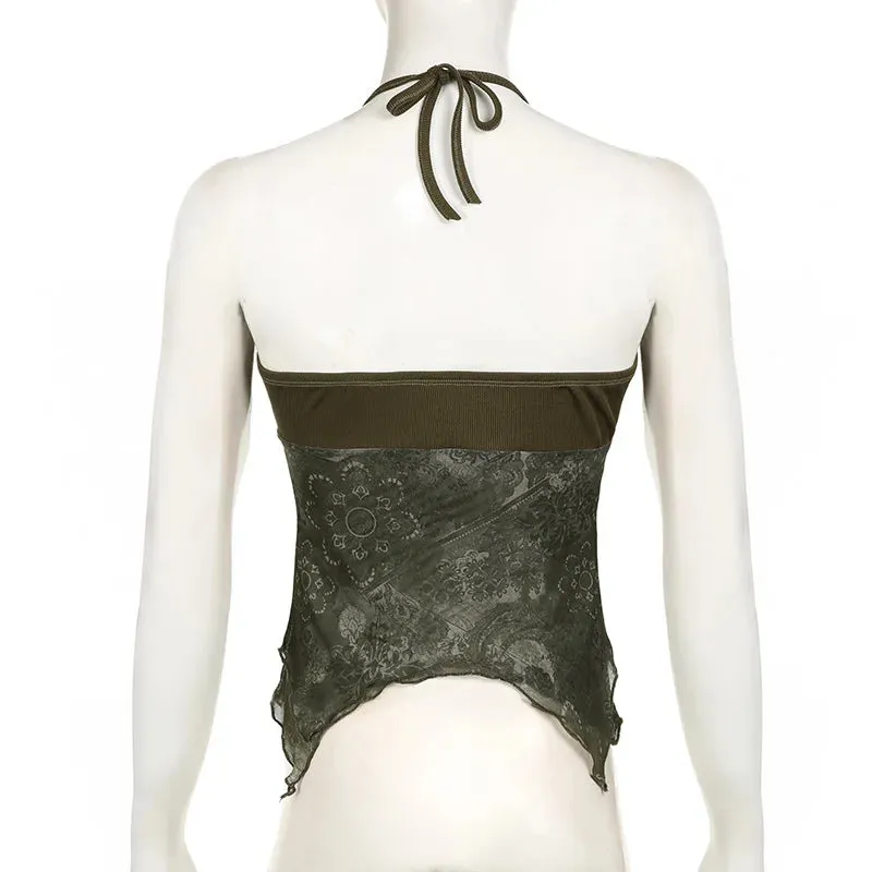 Boho Vintage Mesh Patchwork Crop Top