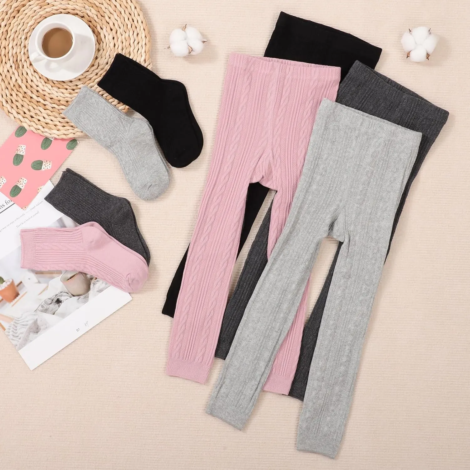 BOOPH 4 Pairs Girls Leggings Pants Sock Set Footless Knits Tights Stockings