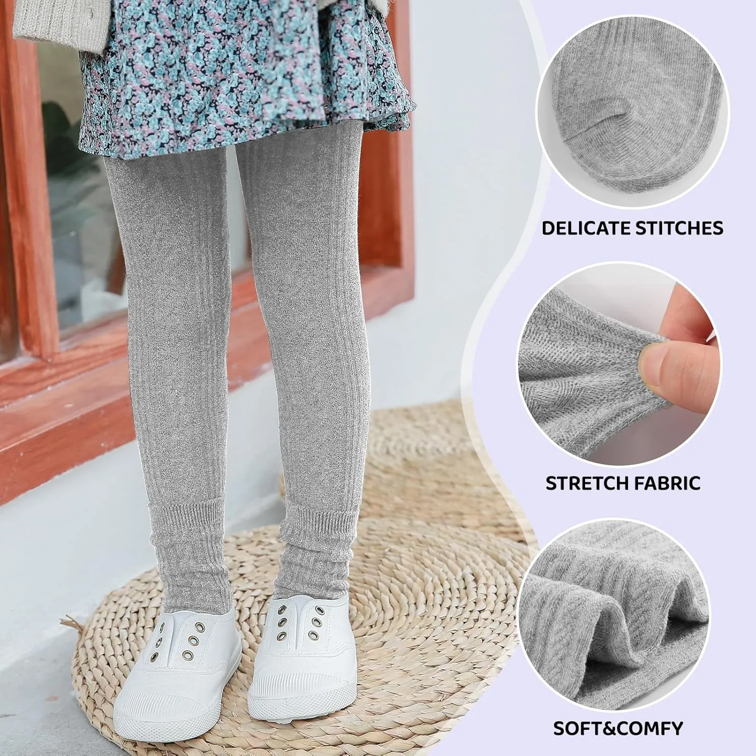 BOOPH 4 Pairs Girls Leggings Pants Sock Set Footless Knits Tights Stockings