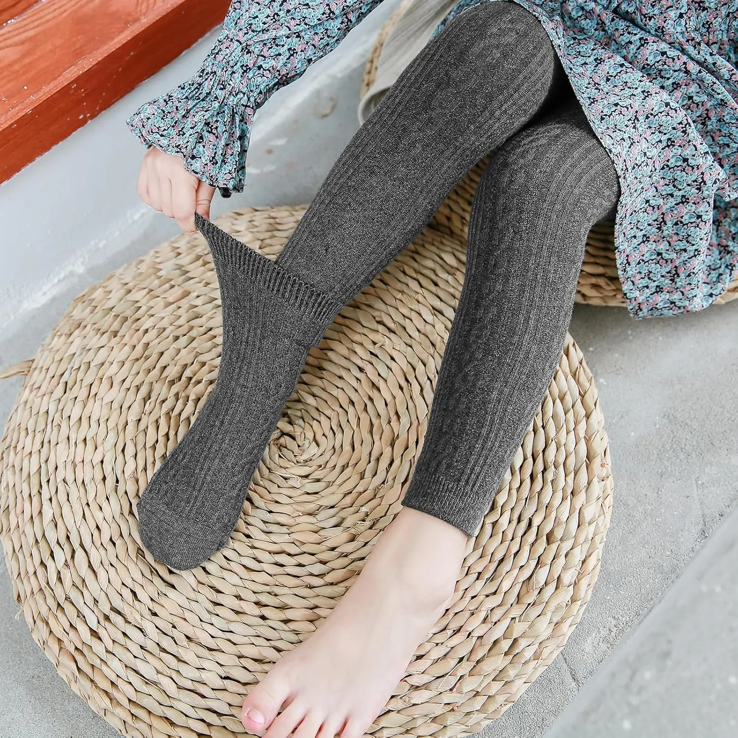 BOOPH 4 Pairs Girls Leggings Pants Sock Set Footless Knits Tights Stockings