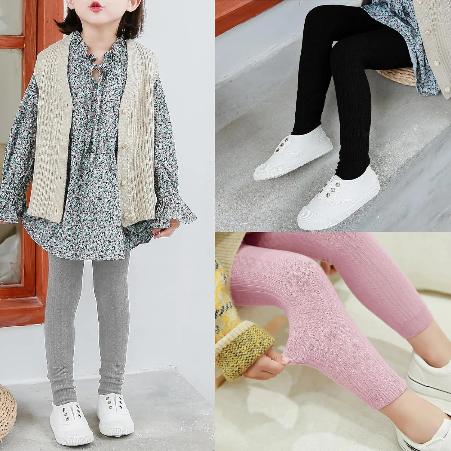 BOOPH 4 Pairs Girls Leggings Pants Sock Set Footless Knits Tights Stockings