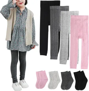 BOOPH 4 Pairs Girls Leggings Pants Sock Set Footless Knits Tights Stockings