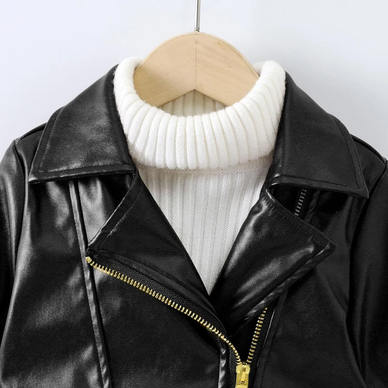 Boys Girls Leather Coat Autumn Winter Solid Color Long Sleeve Lapel Collar Zipper Jacket Party Birthday Gifts