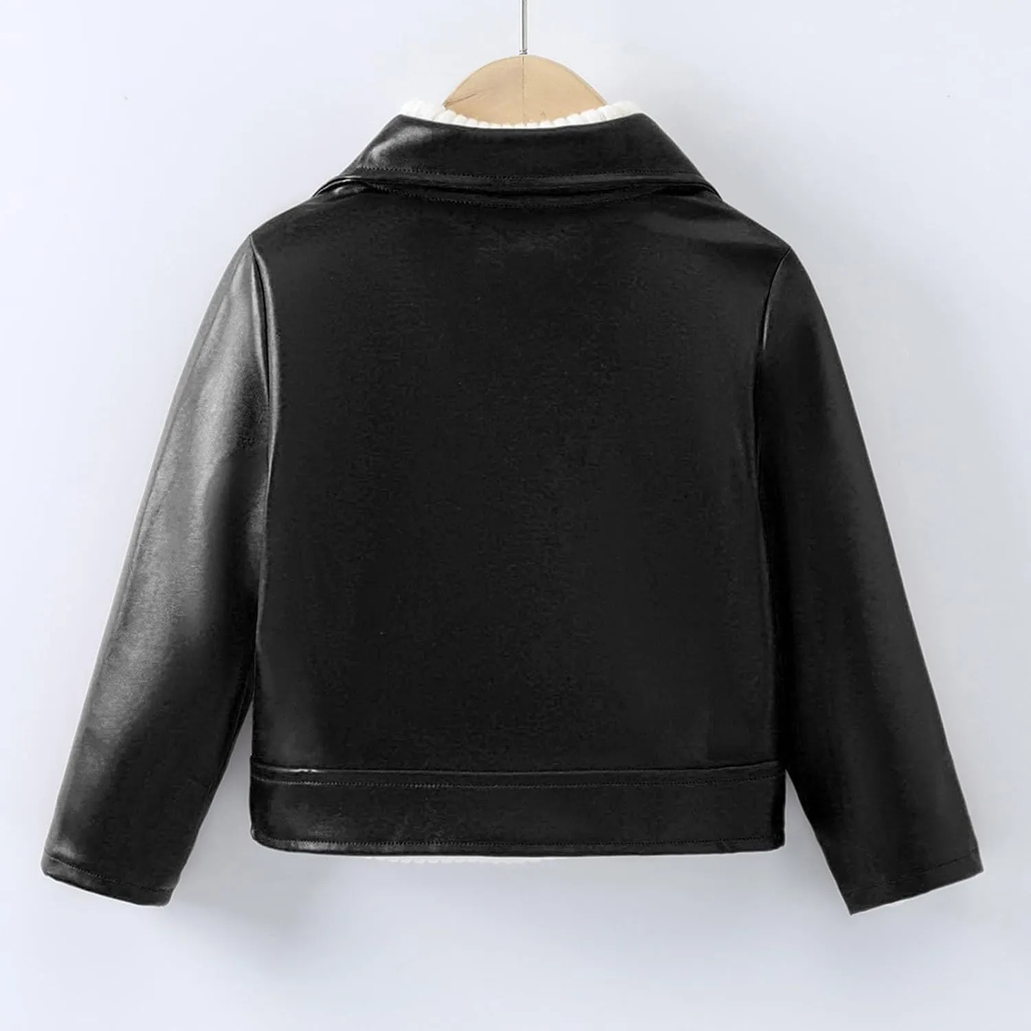 Boys Girls Leather Coat Autumn Winter Solid Color Long Sleeve Lapel Collar Zipper Jacket Party Birthday Gifts
