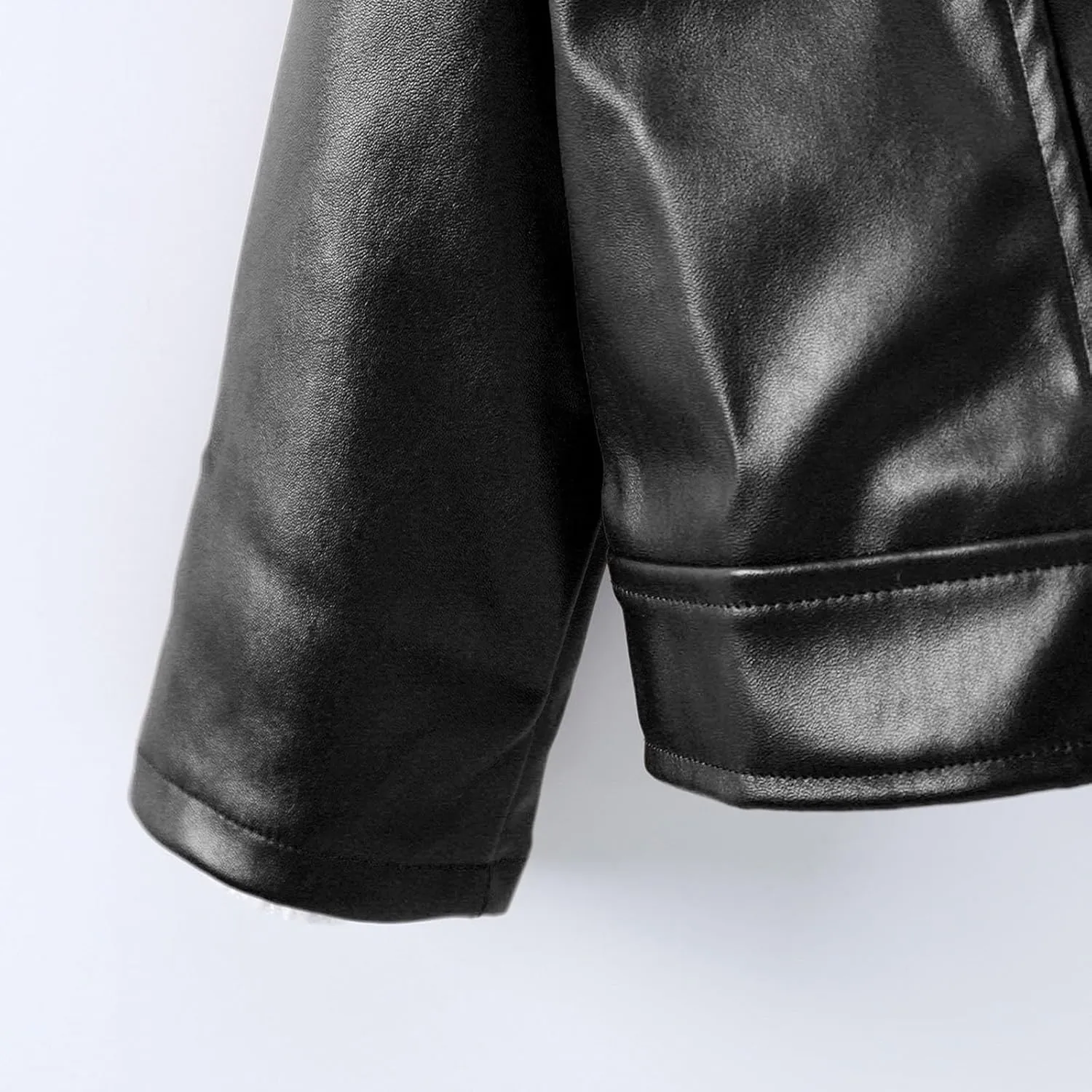 Boys Girls Leather Coat Autumn Winter Solid Color Long Sleeve Lapel Collar Zipper Jacket Party Birthday Gifts
