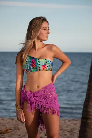 Bright Snakeskin Adjustable One-Shoulder Bikini Top
