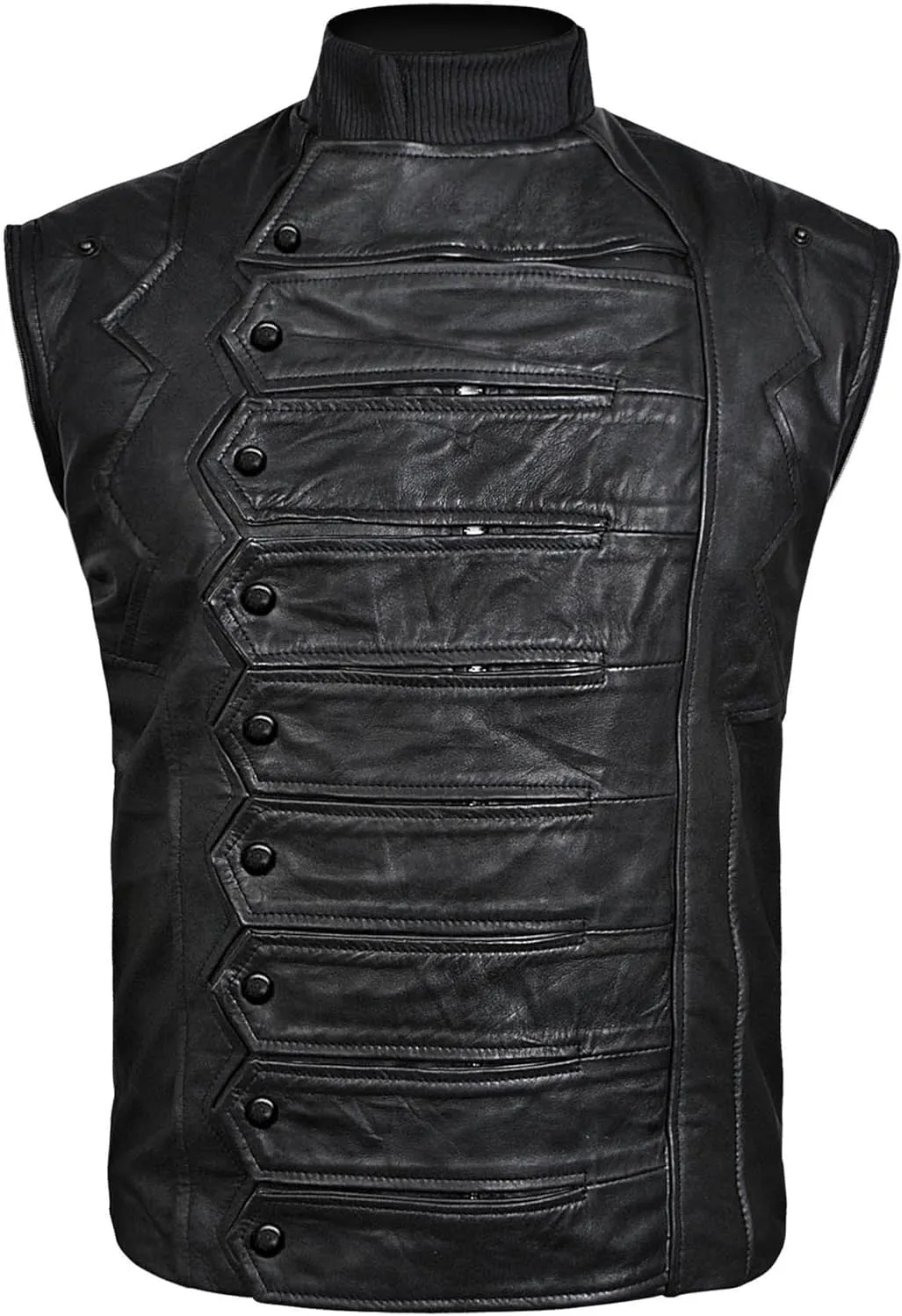 Bucky Straps Black Detachable Sleeves Vest Jacket 2 in 1 Style - Real Leather