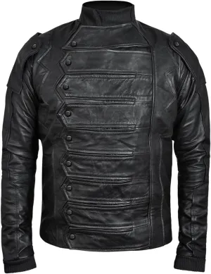 Bucky Straps Black Detachable Sleeves Vest Jacket 2 in 1 Style - Real Leather