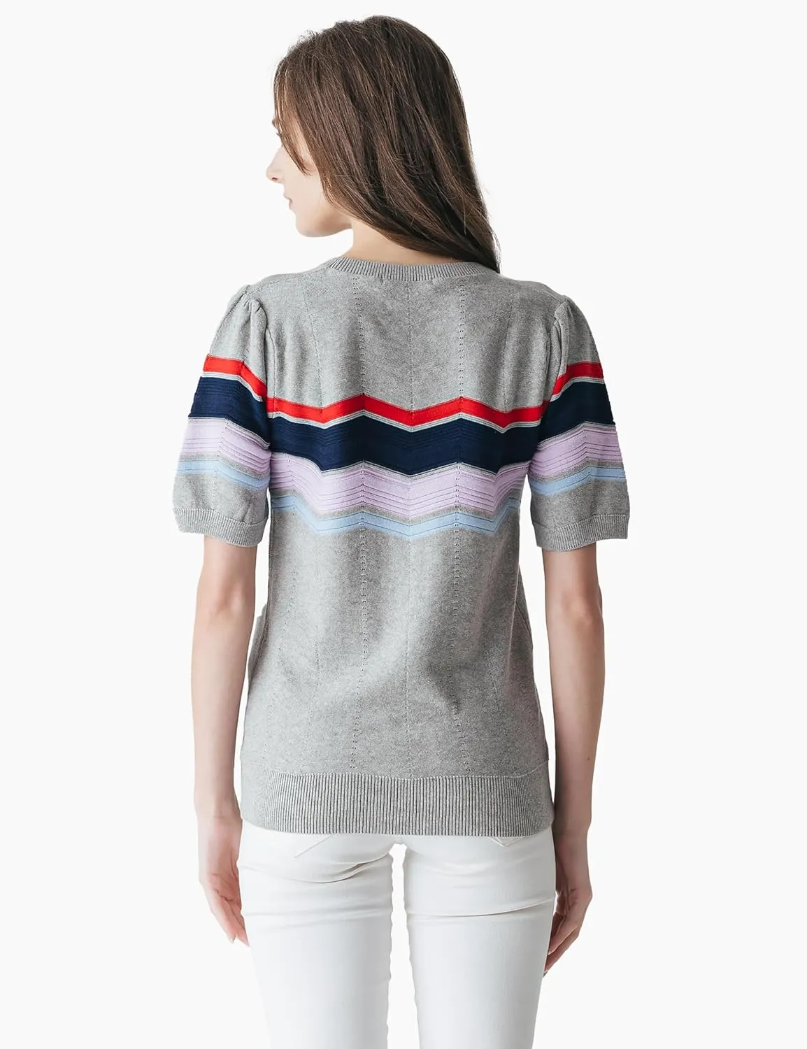 Cable Stitch Women's Zig Zag Stitch Short Sleeve Sweater - Crewneck Soft Cotton Pullover Knit Top