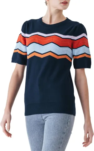 Cable Stitch Women's Zig Zag Stitch Short Sleeve Sweater - Crewneck Soft Cotton Pullover Knit Top