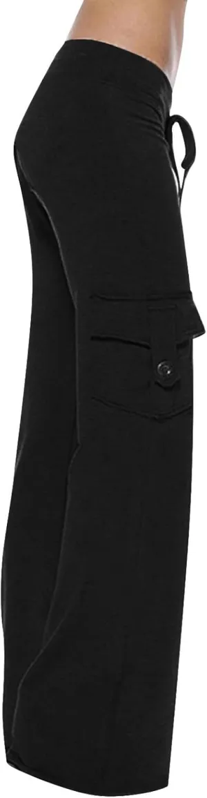 Cargo Yoga Pants for Women High Waist Stretch Flare Trousers Drawstring Waist Workout Sweatpants with Side Pockets