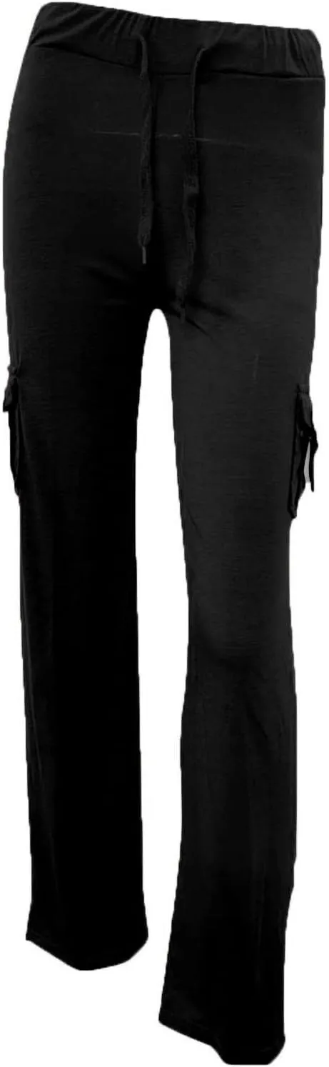 Cargo Yoga Pants for Women High Waist Stretch Flare Trousers Drawstring Waist Workout Sweatpants with Side Pockets