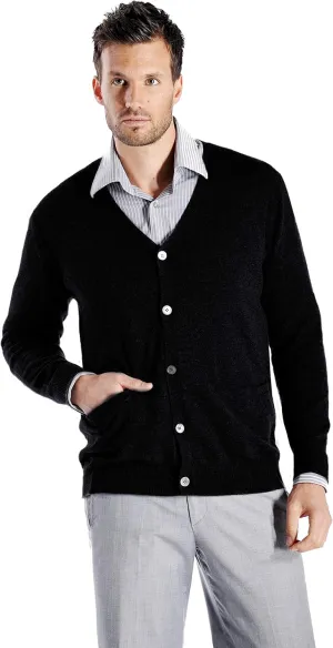 Cashmere Boutique Men's 100% Pure Cashmere Front Button Long Sleeve Cardigan Sweater