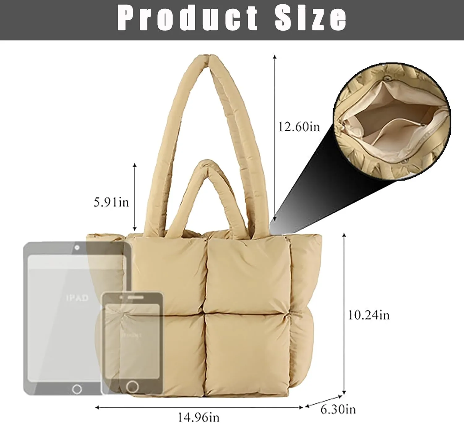 Checkered Puffer Tote Bag for Women, Bubble Quilted Hobo Large Movement Shoulder Bag Soft Cotton Handbag Square Puffy Satchel