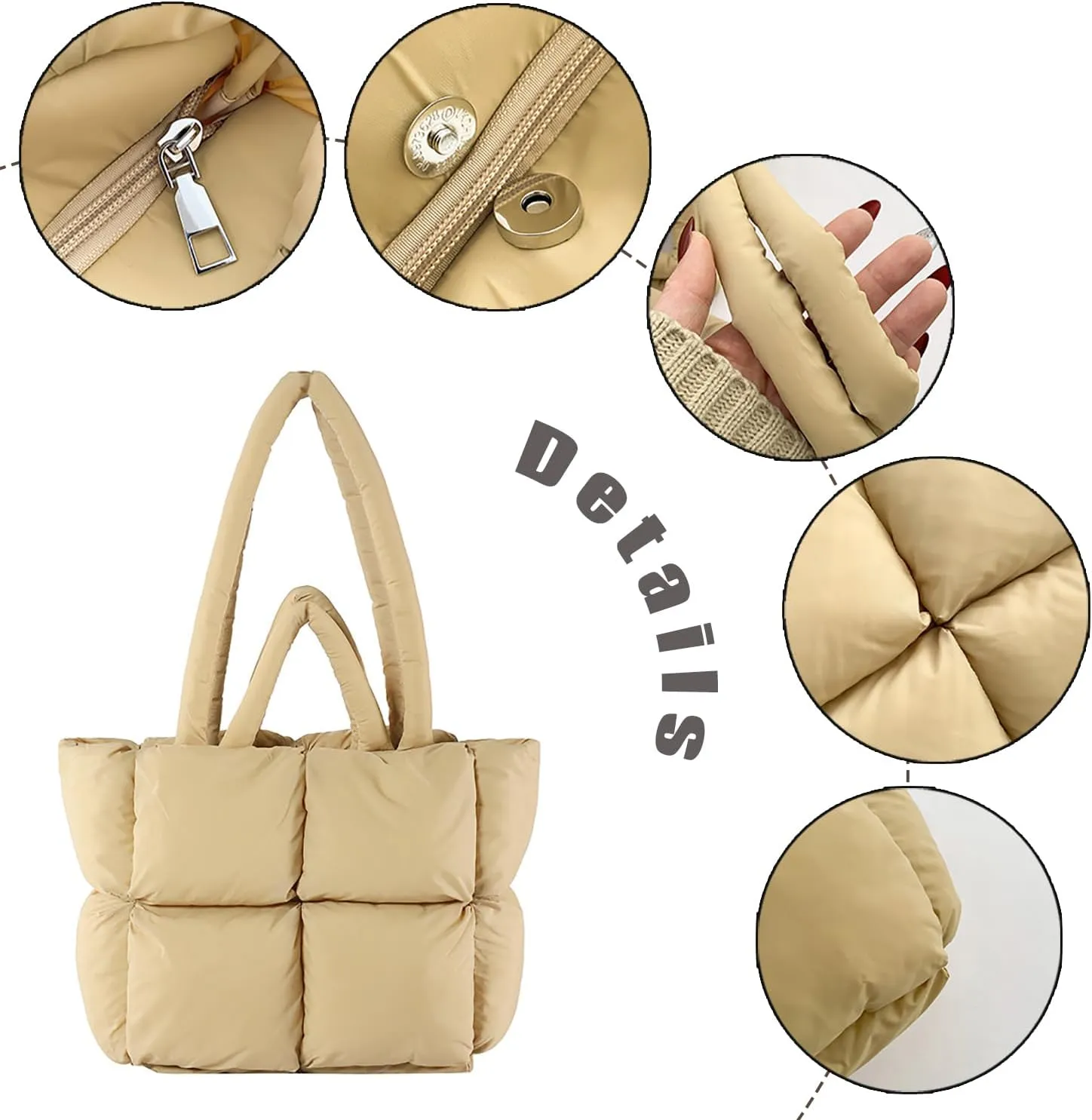 Checkered Puffer Tote Bag for Women, Bubble Quilted Hobo Large Movement Shoulder Bag Soft Cotton Handbag Square Puffy Satchel