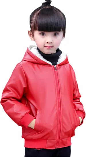 Children Teenage Girl Bikers Leather Hooded Jacket Fall Winter Windbreaker Coat Kids Girl's Outerwear Clothes