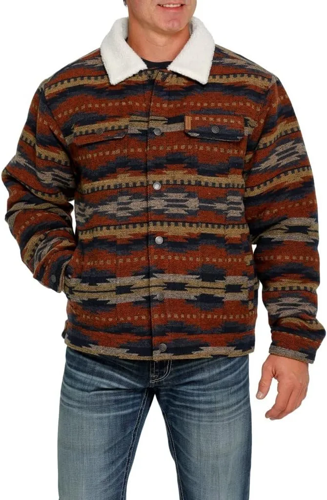 Cinch Men's Southwestern Print Sherpa-Lined Snap Wool Trucker Jacket - Mwj1511006