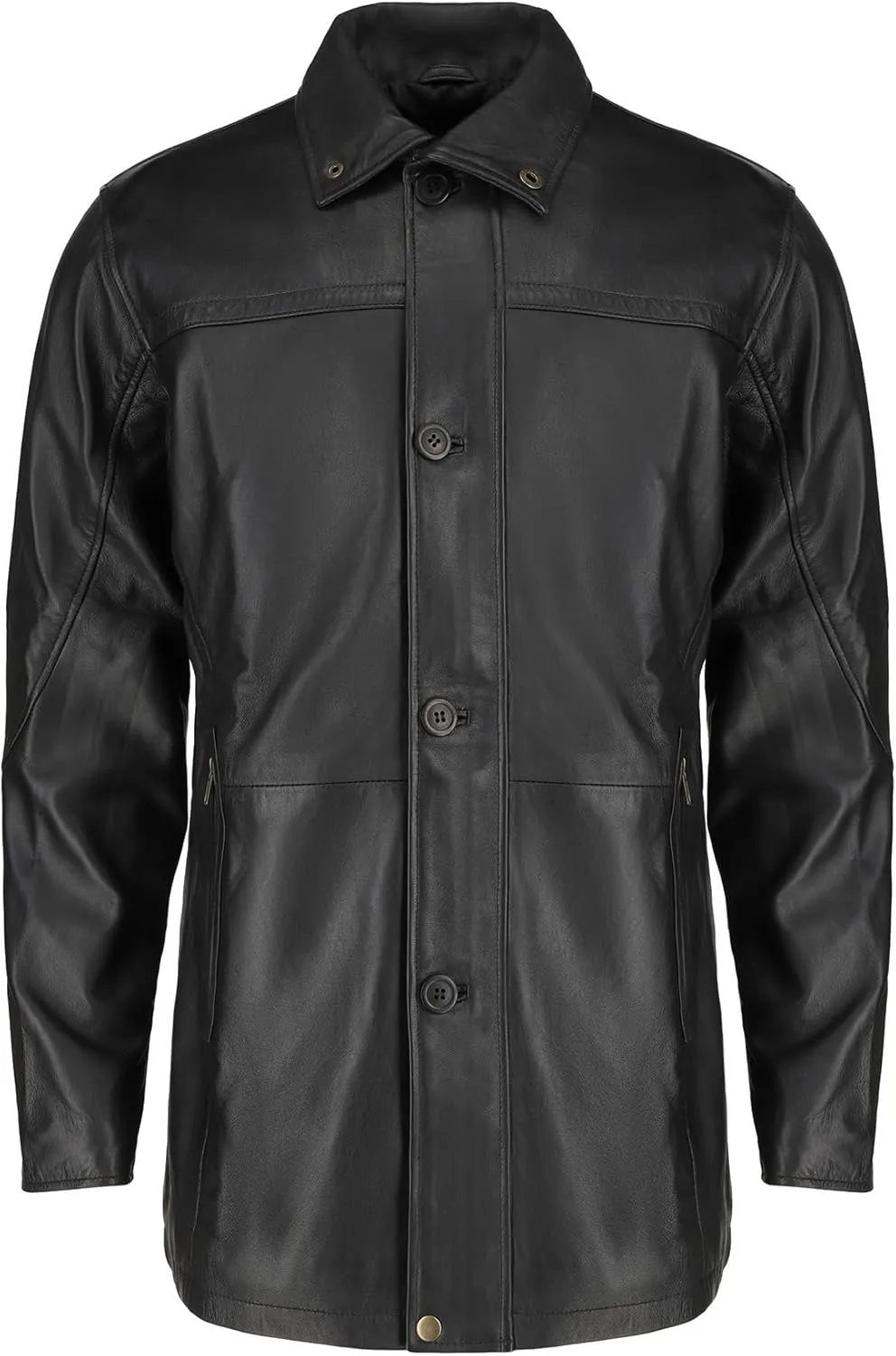 Classic Men's  Length Genuine Lambskin Black Leather Jacket - Coat for Men