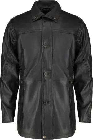 Classic Men's  Length Genuine Lambskin Black Leather Jacket - Coat for Men