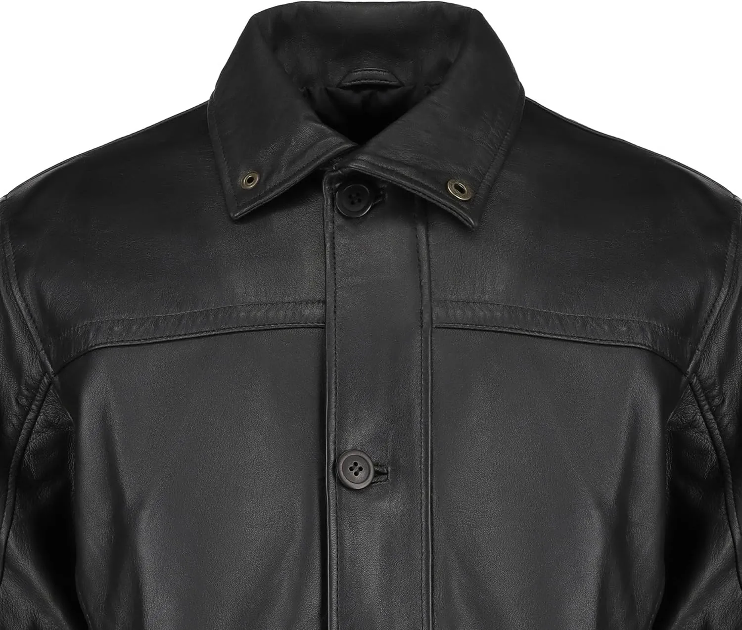 Classic Men's  Length Genuine Lambskin Black Leather Jacket - Coat for Men
