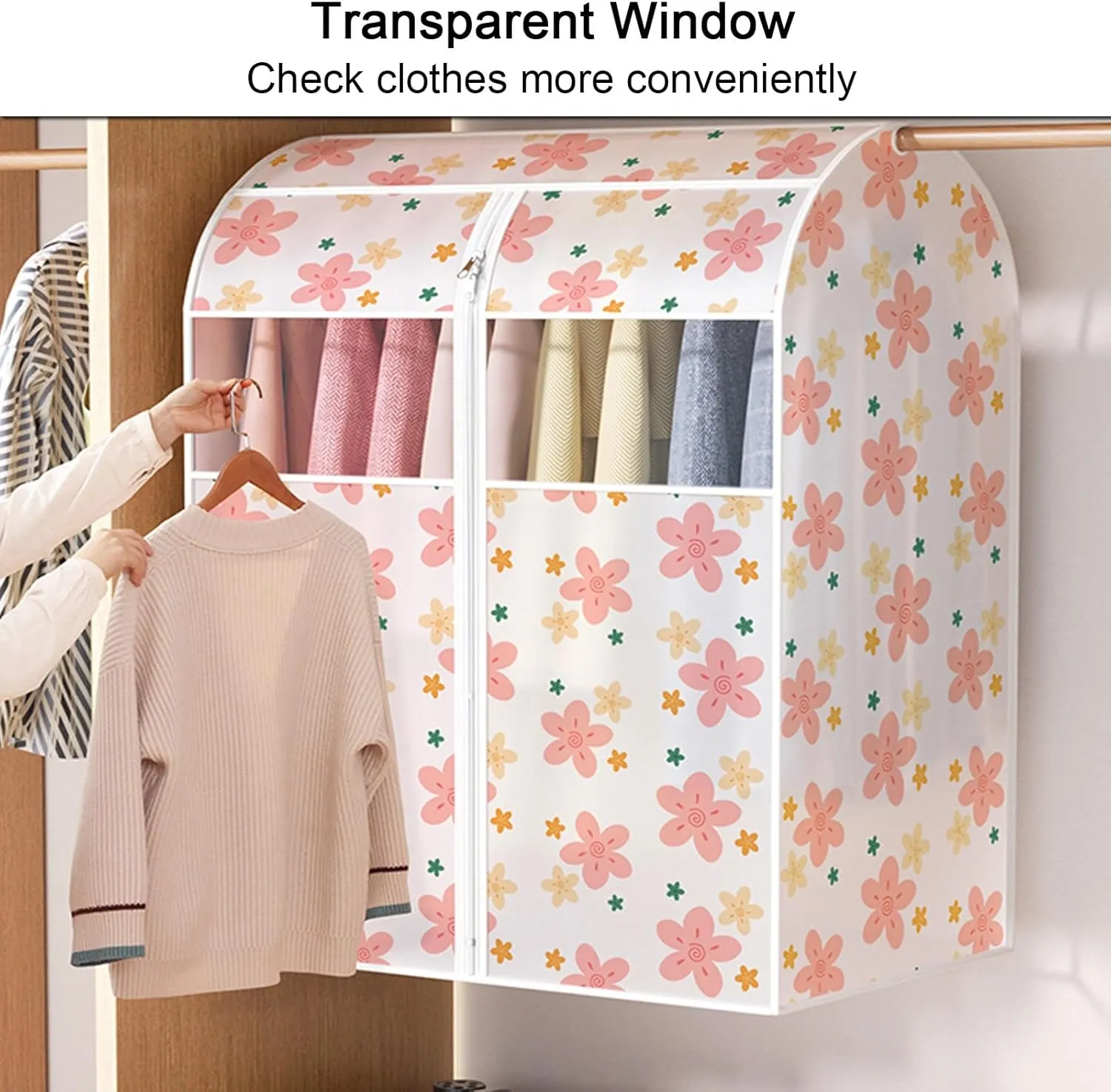 Clothes Cover for Hangings, Hanging Garment Bags, with Transparent Window, Metal Zipper, Suitable for Suits, Jackets, Sweaters, Shirts(30x50x90cm x20x35in)